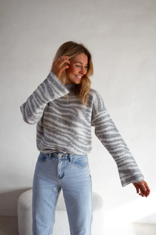 Ecru and Grey Zebra Lony Sweater