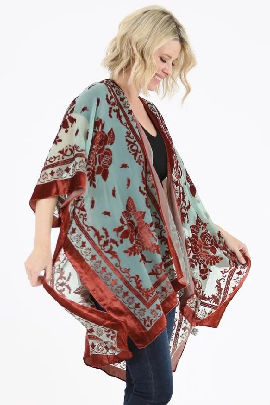 N2CH6ASIS Burnout Velvet Kimono-Rust/Turq