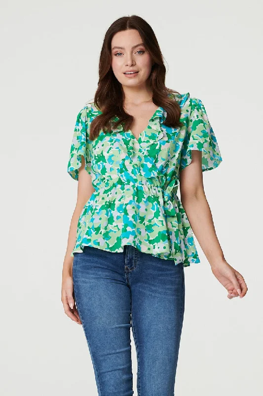 Floral Frill Detail Peplum Blouse