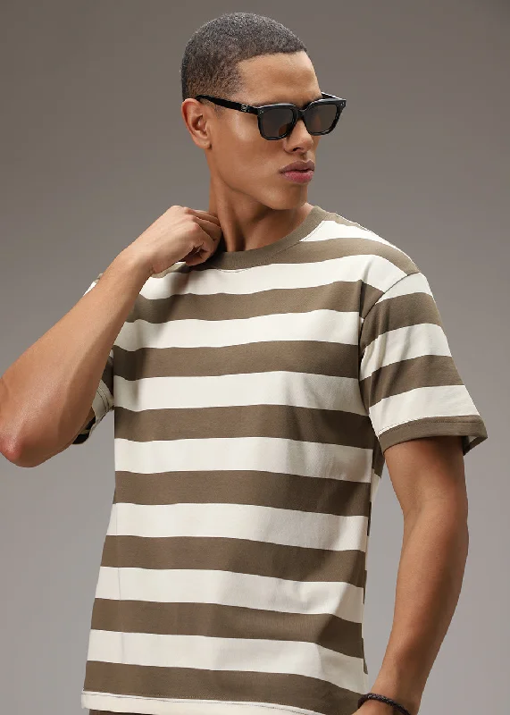 Tan And White Stripped T-shirt