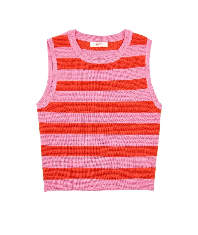 8apart Women Sunny Pink/Orange Striped Knit Tank