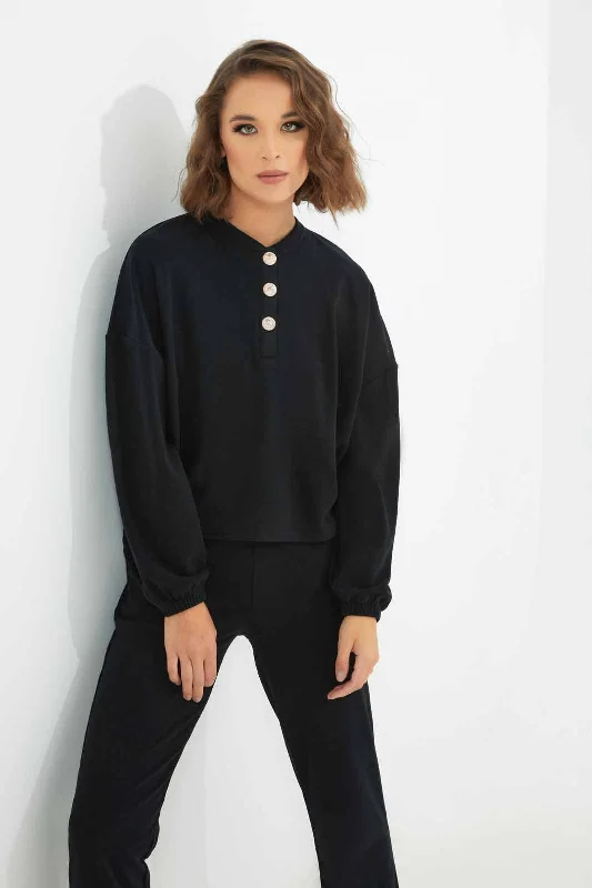 Women Black button Sweatshirt