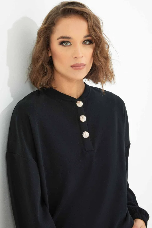 Women Black button Sweatshirt