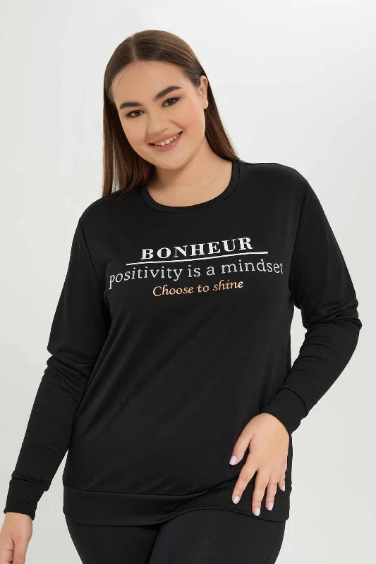 Plus Size Women Black Graphic Printed Sweatshirt