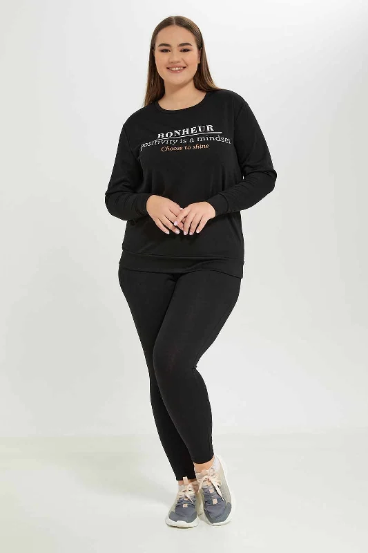 Plus Size Women Black Graphic Printed Sweatshirt