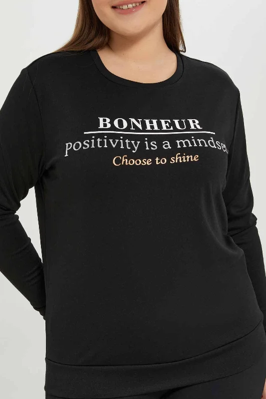 Plus Size Women Black Graphic Printed Sweatshirt