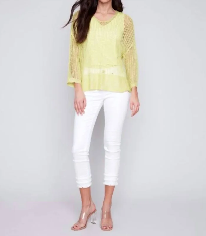 Fishnet Crochet Sweater In Anise