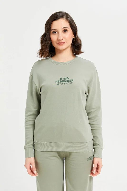 Women Green Printed Long Sleeve SweatShirt