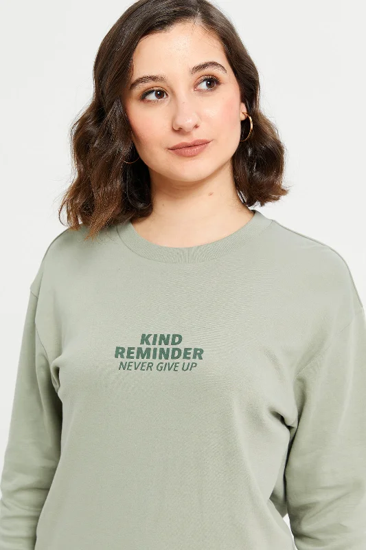 Women Green Printed Long Sleeve SweatShirt