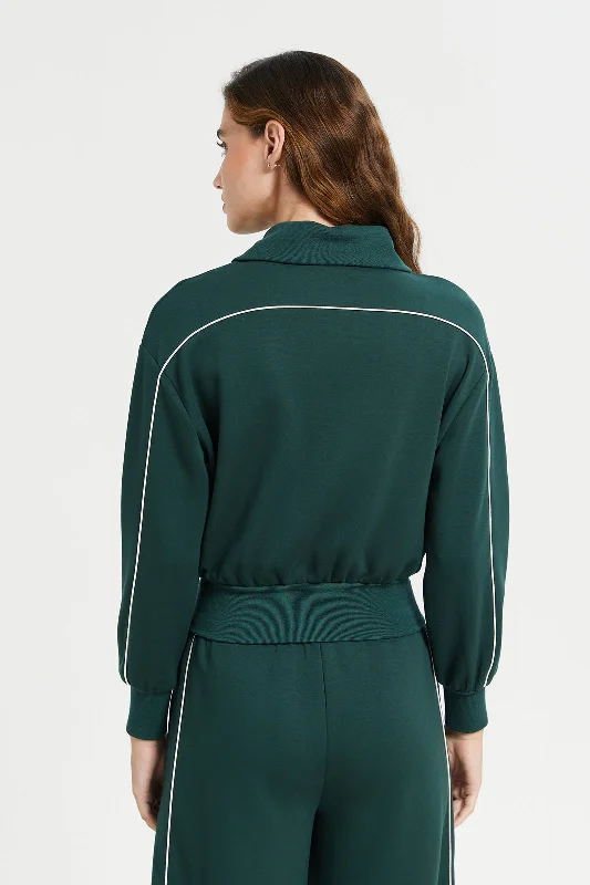 Green Piping Detailed Zip Through Jacket