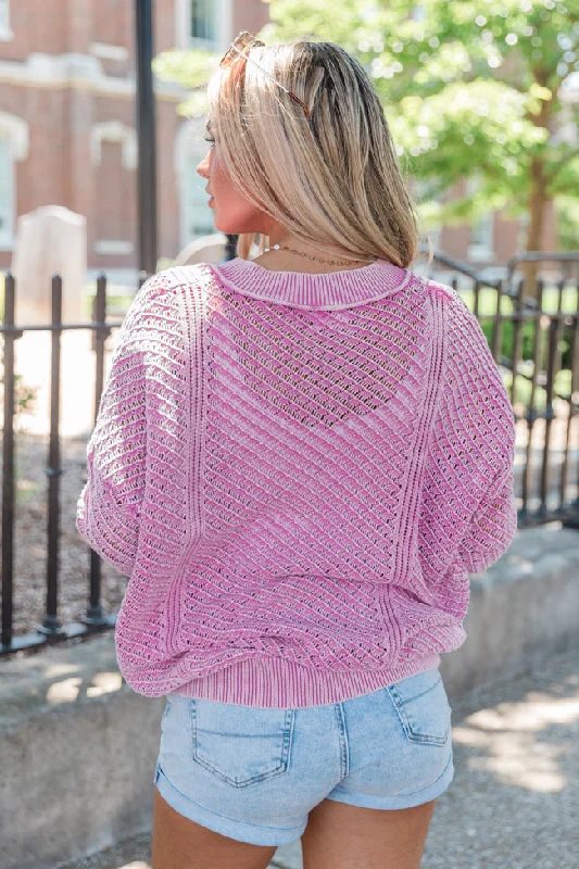 It's Too Easy Pink Acid Wash Sweater