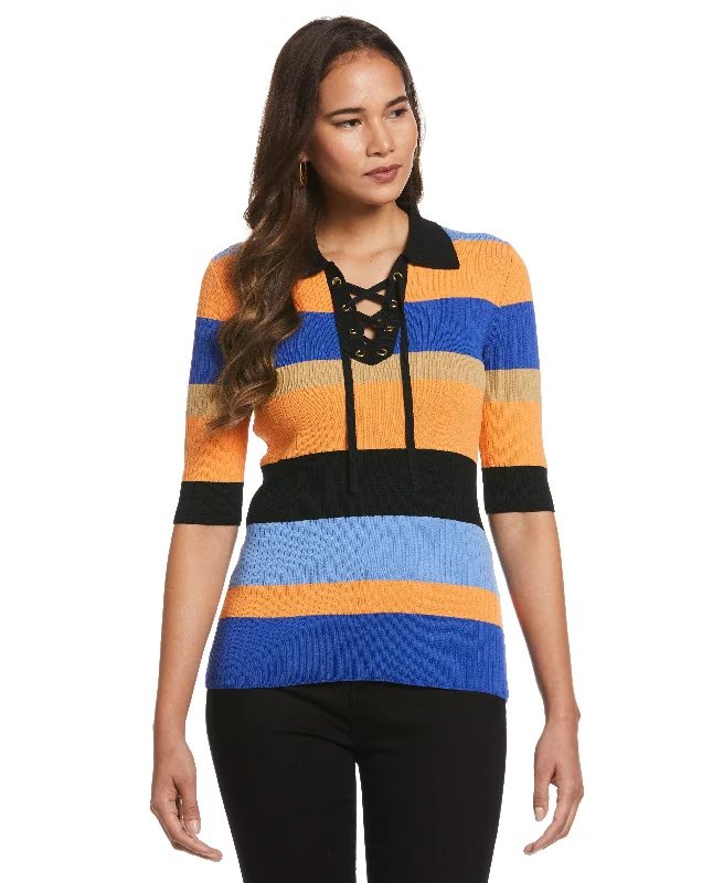 Plus Size Lace-Up Polo Sweater