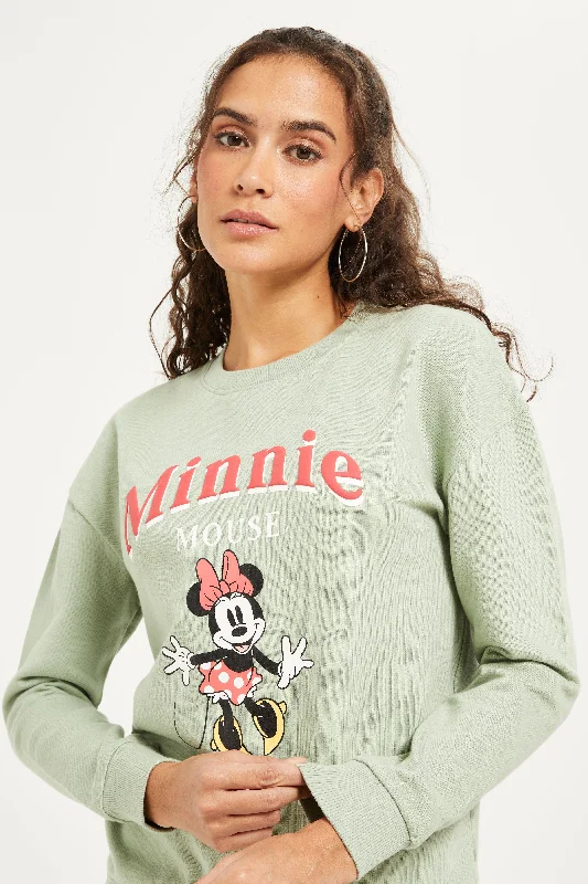 Women Mint Minnie Mouse Printed Sweatshirt