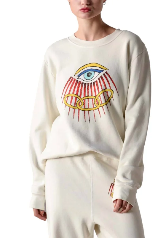 New Classic Sweatshirt W/ Evil Eye In Washed White