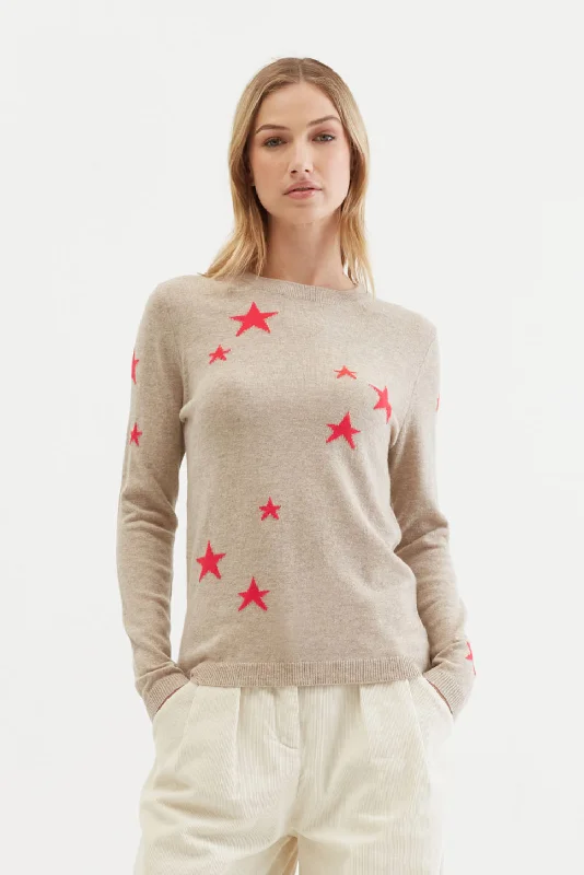 Oatmeal Wool-Cashmere Star Sweater