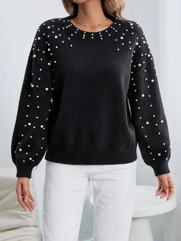 Pearl Puff Sweater In Black