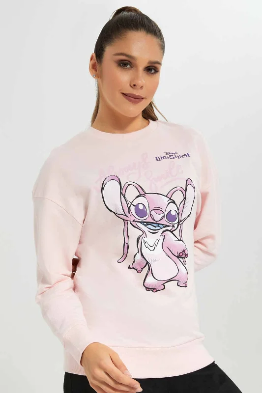 Pink Stitch Print Sweatshirt For Women