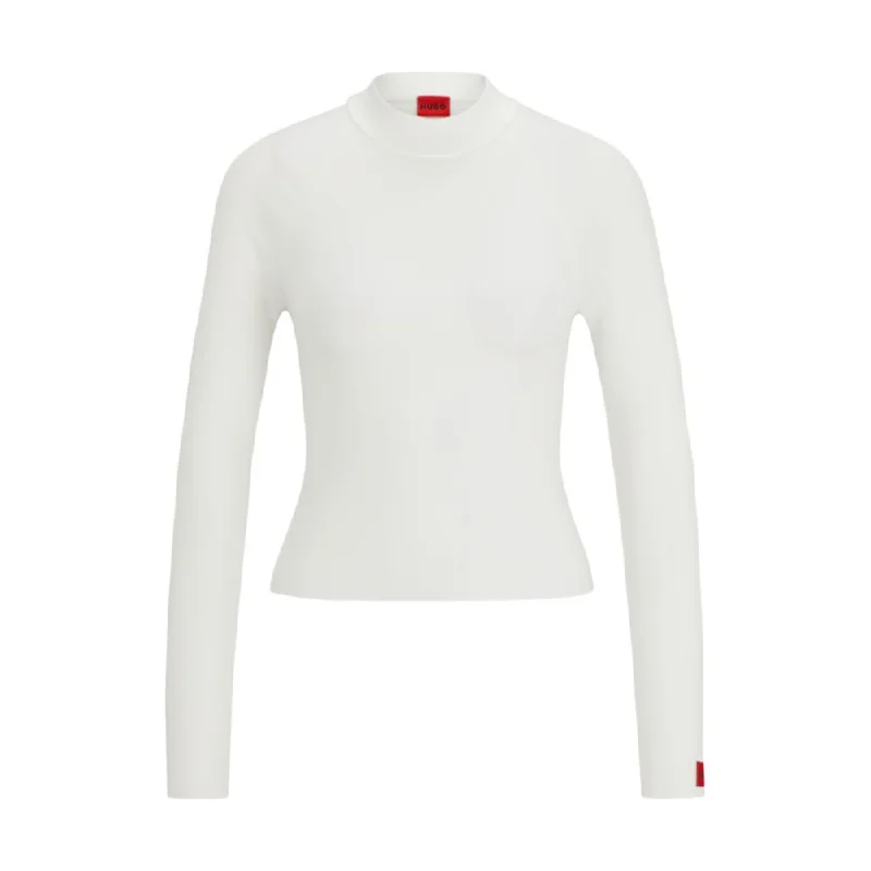 Rib-knit sweater with mock neckline and logo label