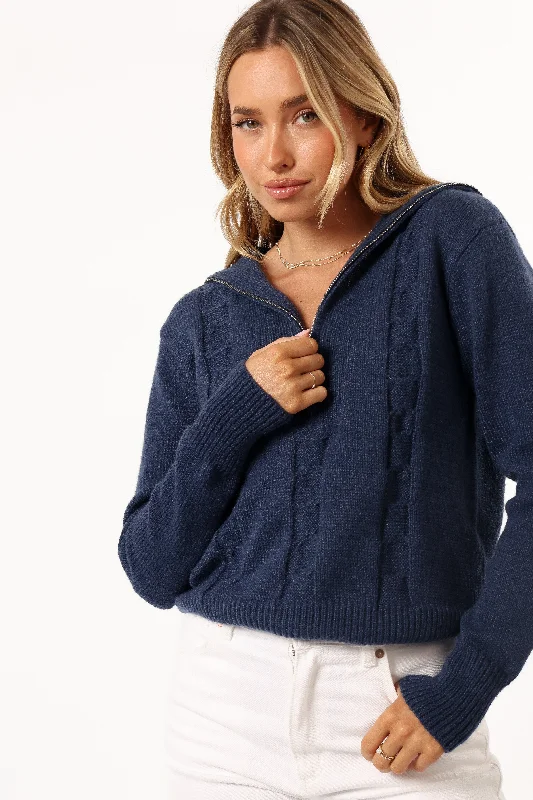 Viara Quarter Zip Knit Sweater - Navy