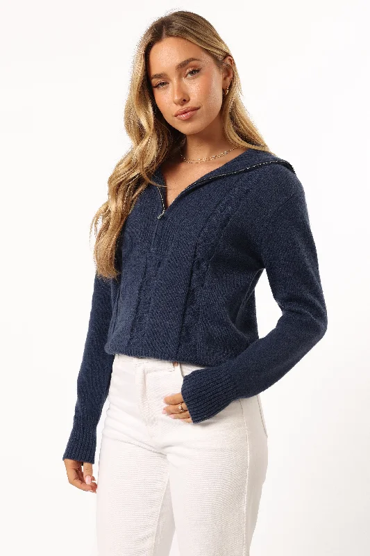 Viara Quarter Zip Knit Sweater - Navy