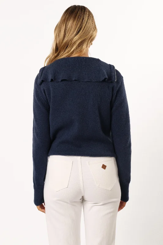 Viara Quarter Zip Knit Sweater - Navy