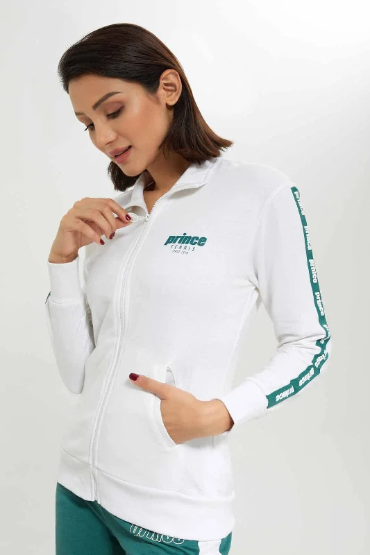 Women White Prince Printed Zip through Sweatshirt