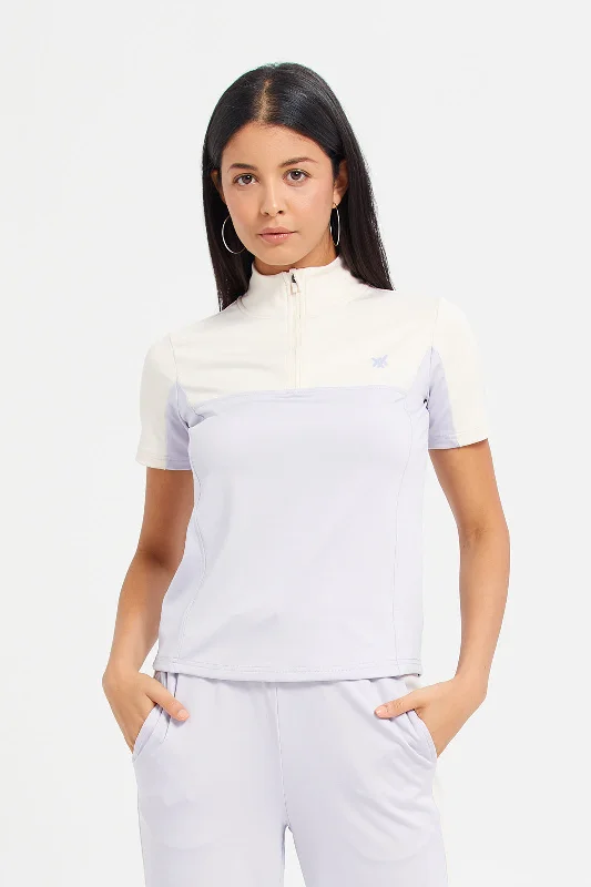 Women White Short Sleeve Color Block Sweatshirt