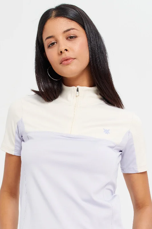 Women White Short Sleeve Color Block Sweatshirt