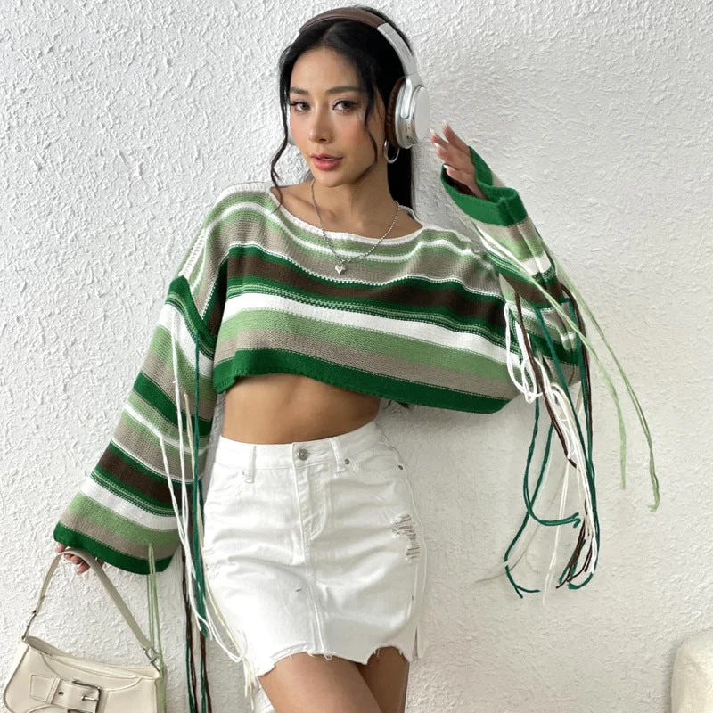 L / Green Striped Sweater