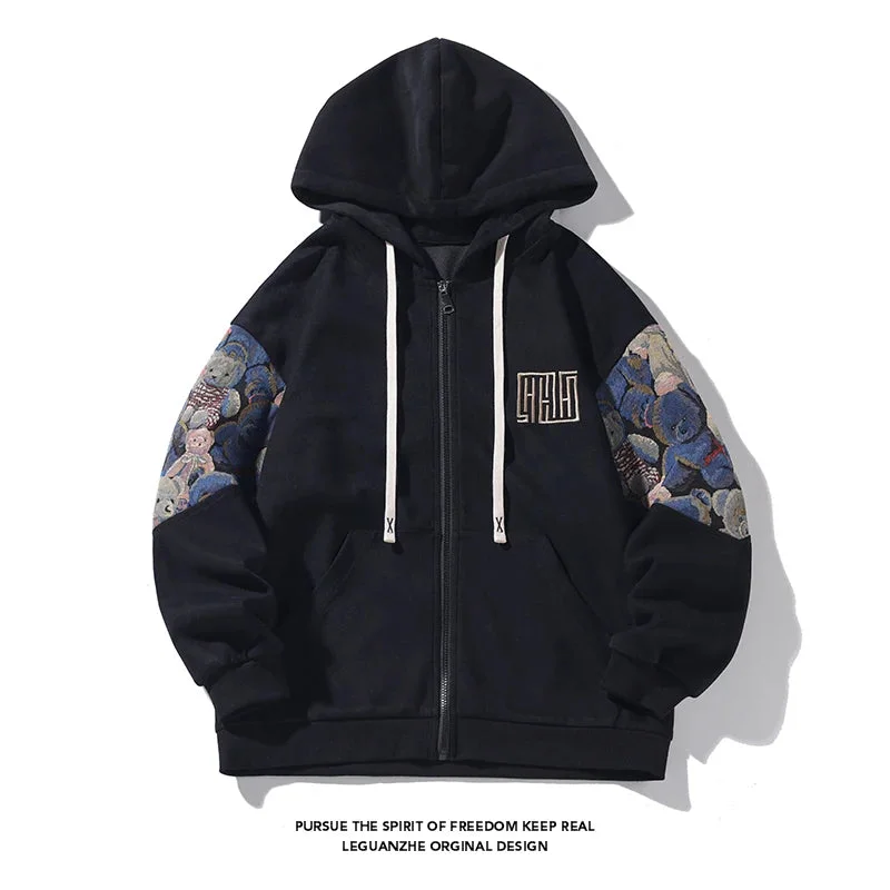 New Men's Hoodies Embroidered Patterns Loose Fashion Korean Streetwear Hooded Coat Male Casual Hoodie M-5XL