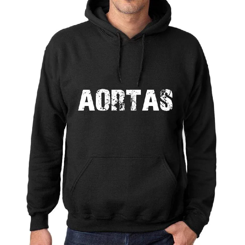 Men's Women's Unisex Printed Graphic Cotton Hoodie Soft Heavyweight Hooded Sweatshirt Pullover Popular Words AORTAS Deep Black