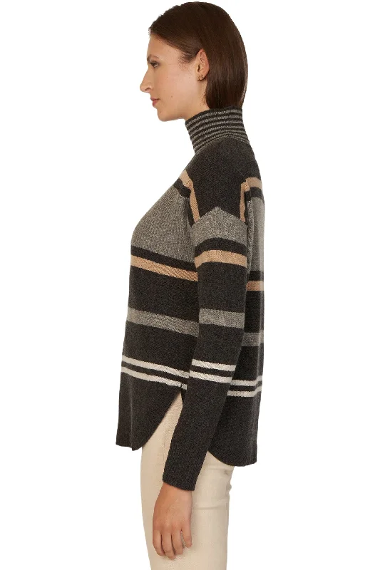 Autumn Cashmere Striped Mock w/ Shirttail in Pepper Combo