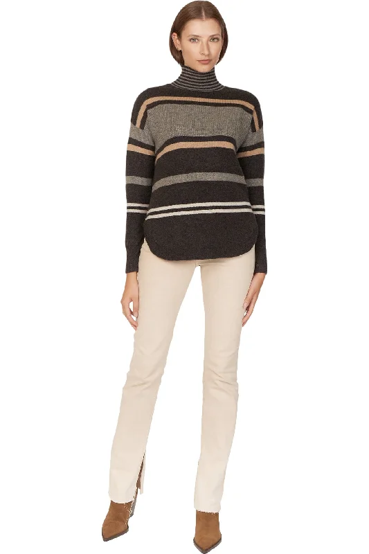 Autumn Cashmere Striped Mock w/ Shirttail in Pepper Combo