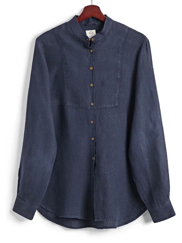 Bib Shirt in Navy Linen