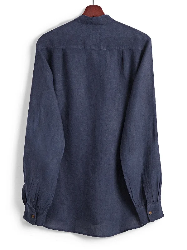 Bib Shirt in Navy Linen