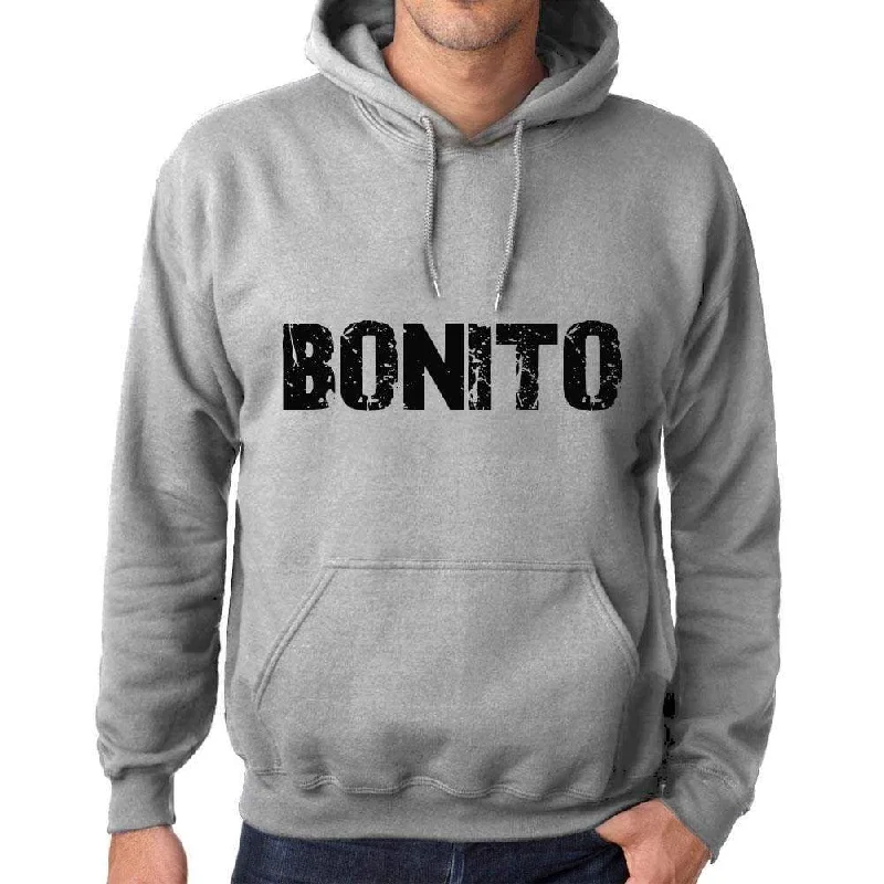 Unisex Printed Graphic Cotton Hoodie Popular Words BONITO Grey Marl