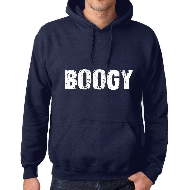 Unisex Printed Graphic Cotton Hoodie Popular Words BOOGY French Navy