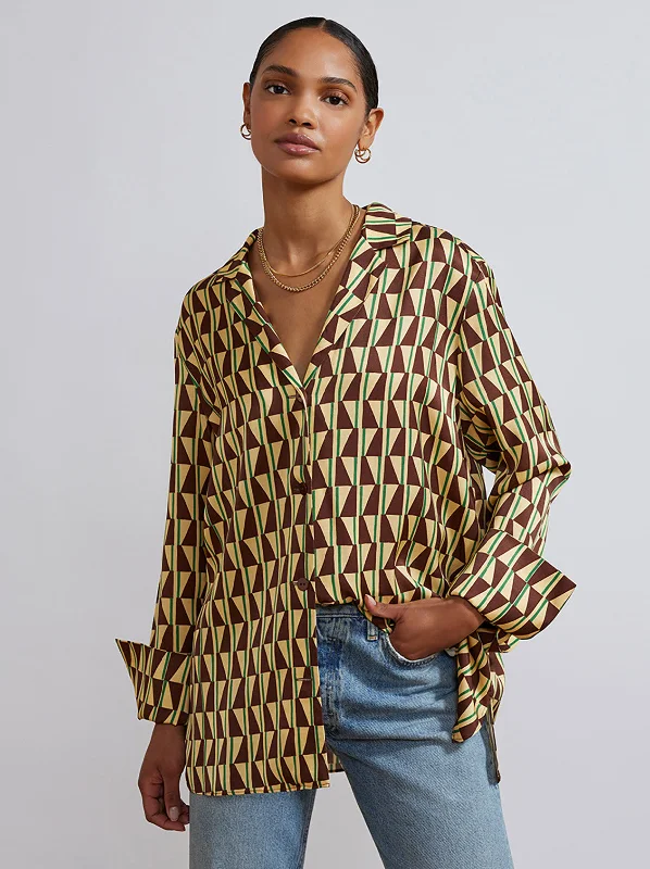 Cady Chocolate Tile Print Satin Shirt