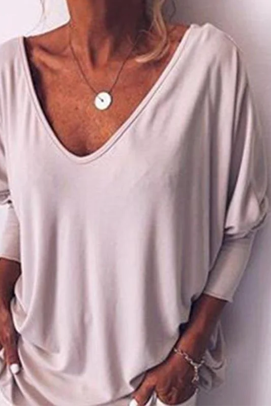 Casual Solid Buckle V Neck T-Shirts