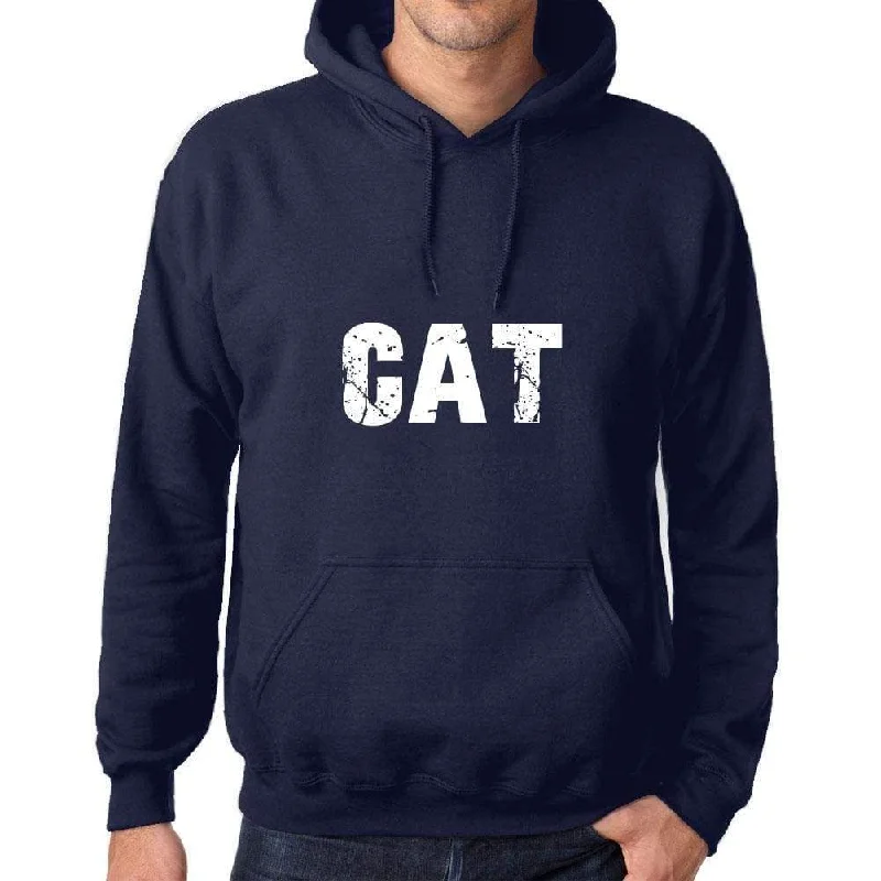 Unisex Printed Graphic Cotton Hoodie Popular Words CAT French Navy