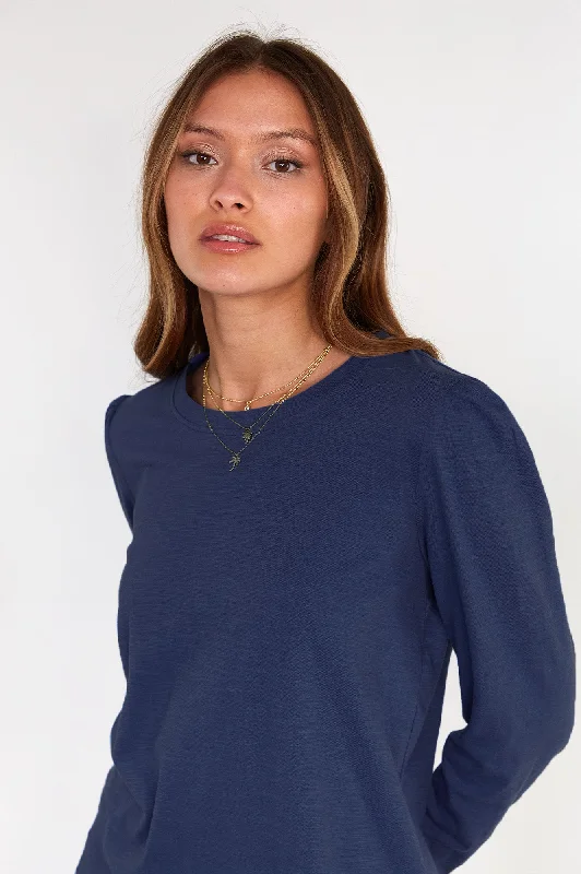 Long Sleeve Puff Shoulder T-Shirt | Navy