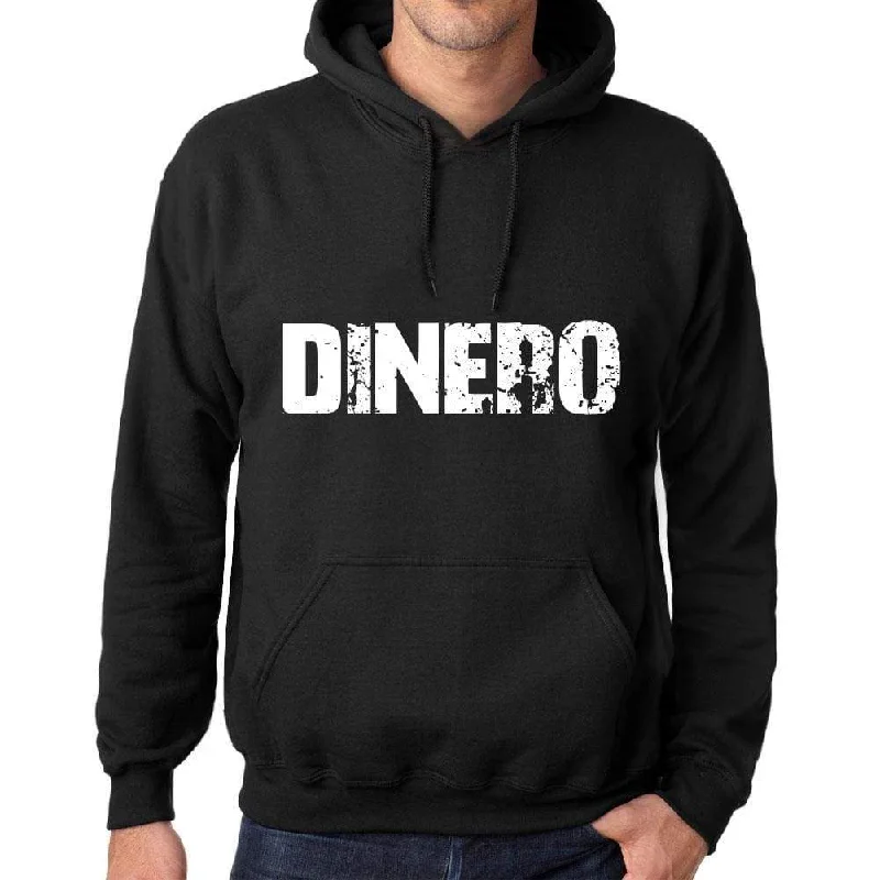 Men's Women's Unisex Printed Graphic Cotton Hoodie Soft Heavyweight Hooded Sweatshirt Pullover Popular Words DINERO Deep Black