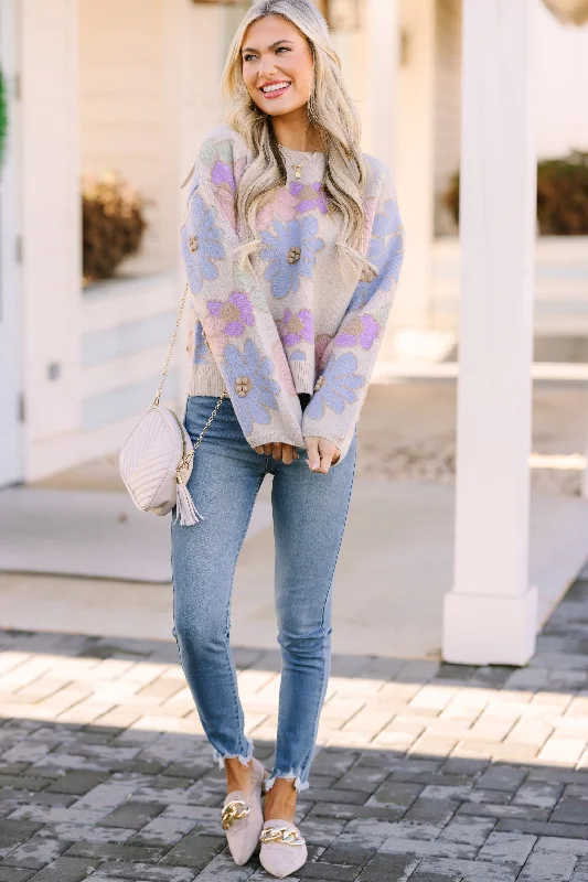 Easy To Love Beige Brown Floral Sweater