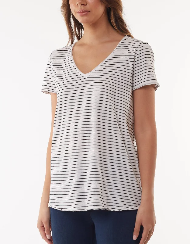 Elm Fundamental Vee Tee Black/White Stripe