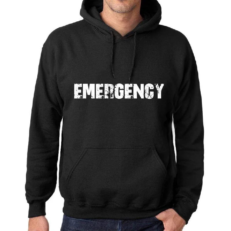 Men's Women's Unisex Printed Graphic Cotton Hoodie Soft Heavyweight Hooded Sweatshirt Pullover Popular Words EMERGENCY Deep Black