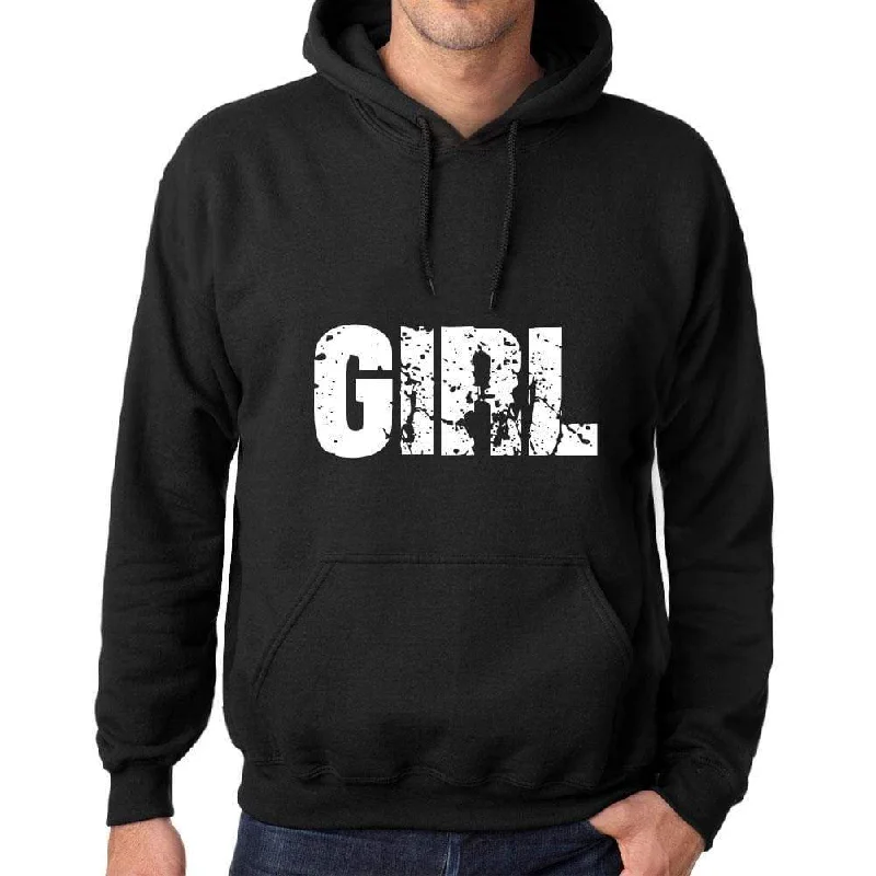 Men's Women's Unisex Printed Graphic Cotton Hoodie Soft Heavyweight Hooded Sweatshirt Pullover Popular Words GIRL Deep Black