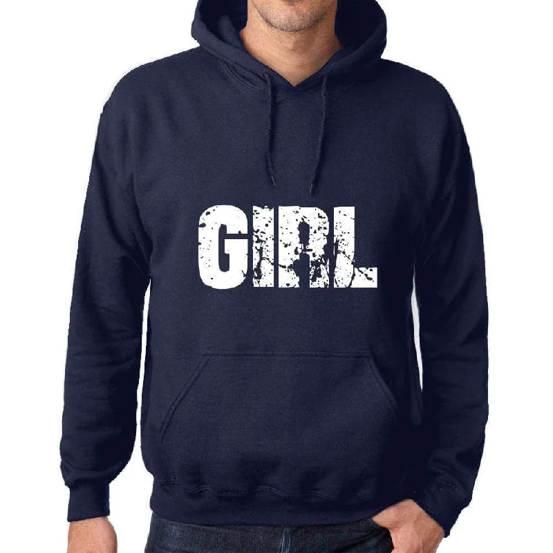 Unisex Printed Graphic Cotton Hoodie Popular Words GIRL French Navy