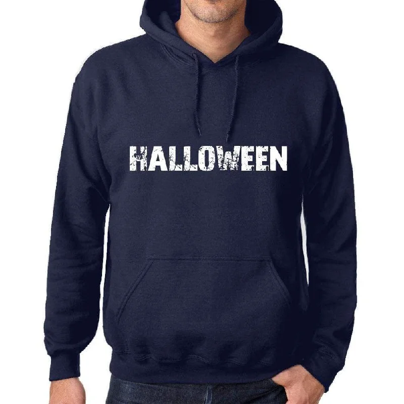 Unisex Printed Graphic Cotton Hoodie Popular Words HALLOWEEN French Navy