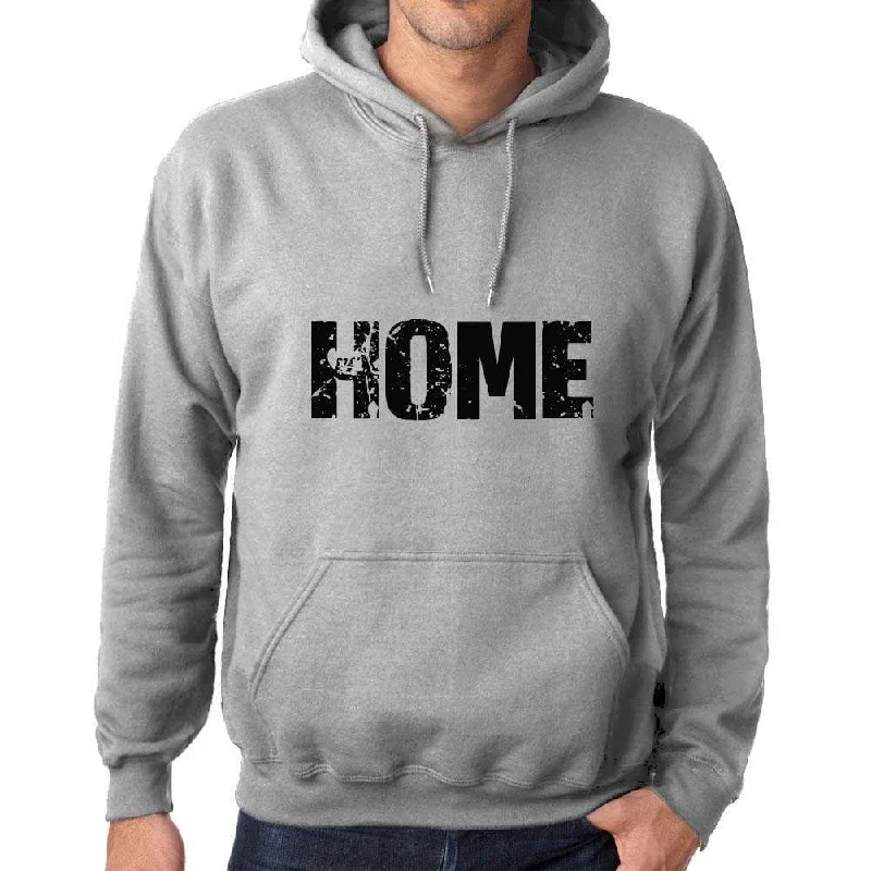 Unisex Printed Graphic Cotton Hoodie Popular Words HOME Grey Marl