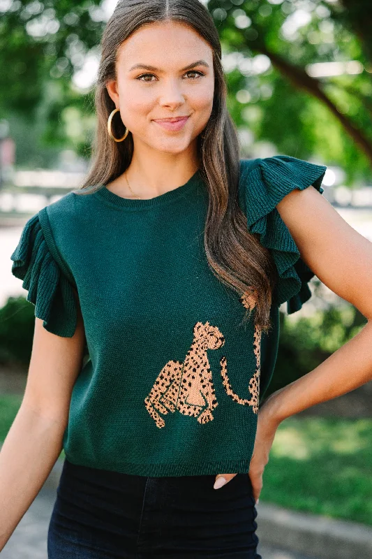 In The Wild Hunter Green Cheetah Sweater